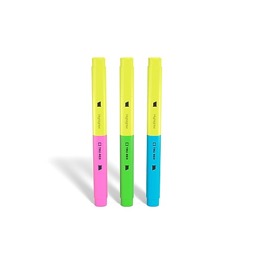 TRU RED™ Twin Tip Highlighters, Chisel Tip, Assorted Colors, 3/Pack