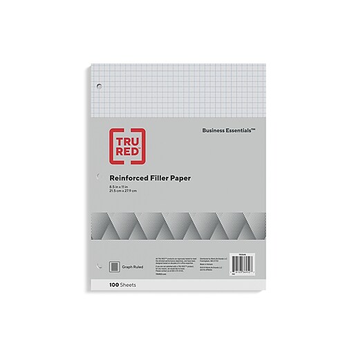 TRU RED™ Graph Ruled Filler Paper, 8.5" x 11", White, 100 Sheets/Pack