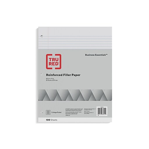 Decorol Recycled Filler Paper - 500 Sheets - Printed - College Ruled - Red  Margin - 3 Hole(s) - Letter 8.5 x 11 - White Paper - 500 / Pack - 100%  Recycled