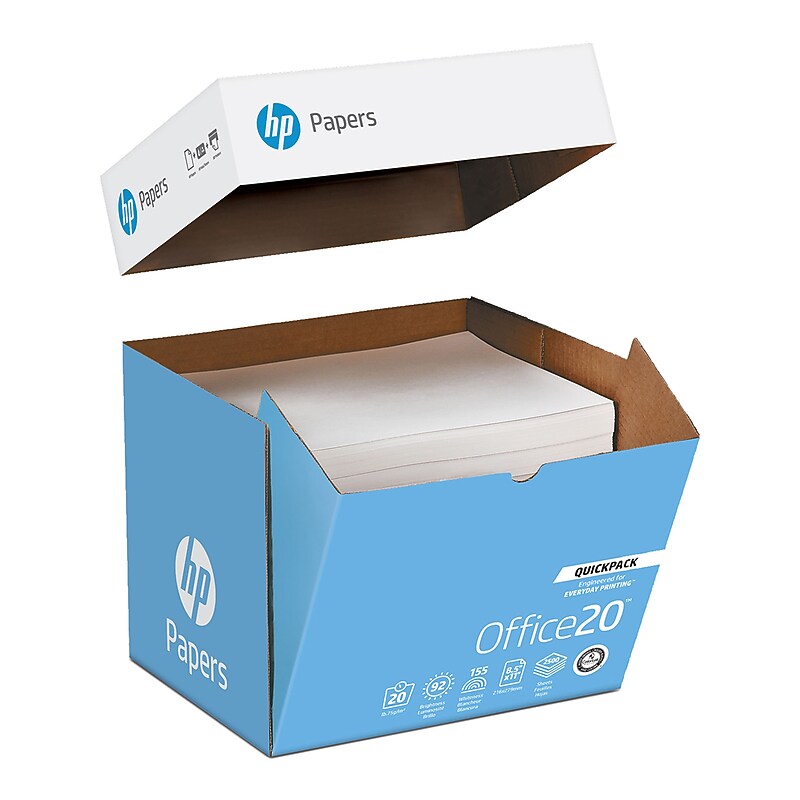 HP, Office Quickpack 8.5" x 11" Multipurpose Paper, 20 lbs., 92 Brightness, 2500/Carton (HP2500S) image 1