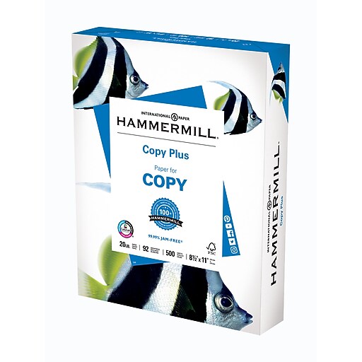 Hammermill Copy Plus 8.5" x 11" Copy Paper, 20 lbs., 92 Brightness, 500/Ream (105007) at Staples