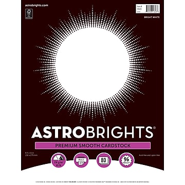 Astrobrights Cardstock Paper, 65 lbs., 8 1/2" x 11", White, 80 Sheets/Pack (91643)