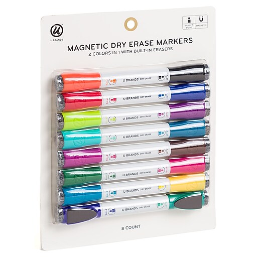 U Brands 2in1 Dry Erase Markers, Bullet Tip, Assorted Ink, 8/Pack