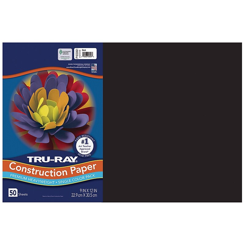 Tru-Ray 12" x 18" Construction Paper, Black, 50 Sheets (P103061) image 1