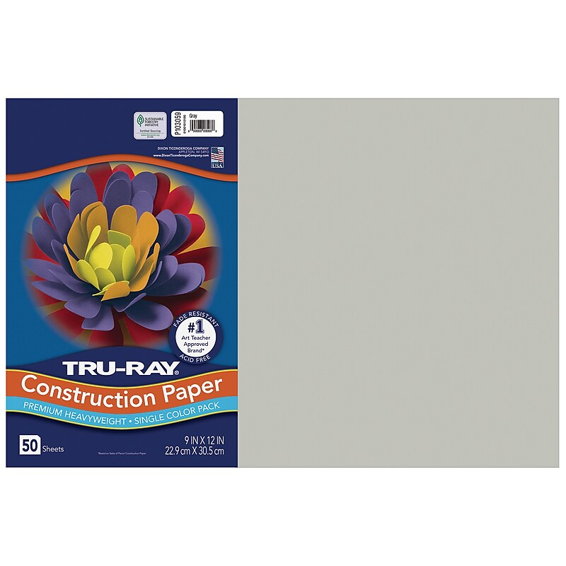 Tru-Ray 12" x 18" Construction Paper, Gray, 50 Sheets (P103059) image 1