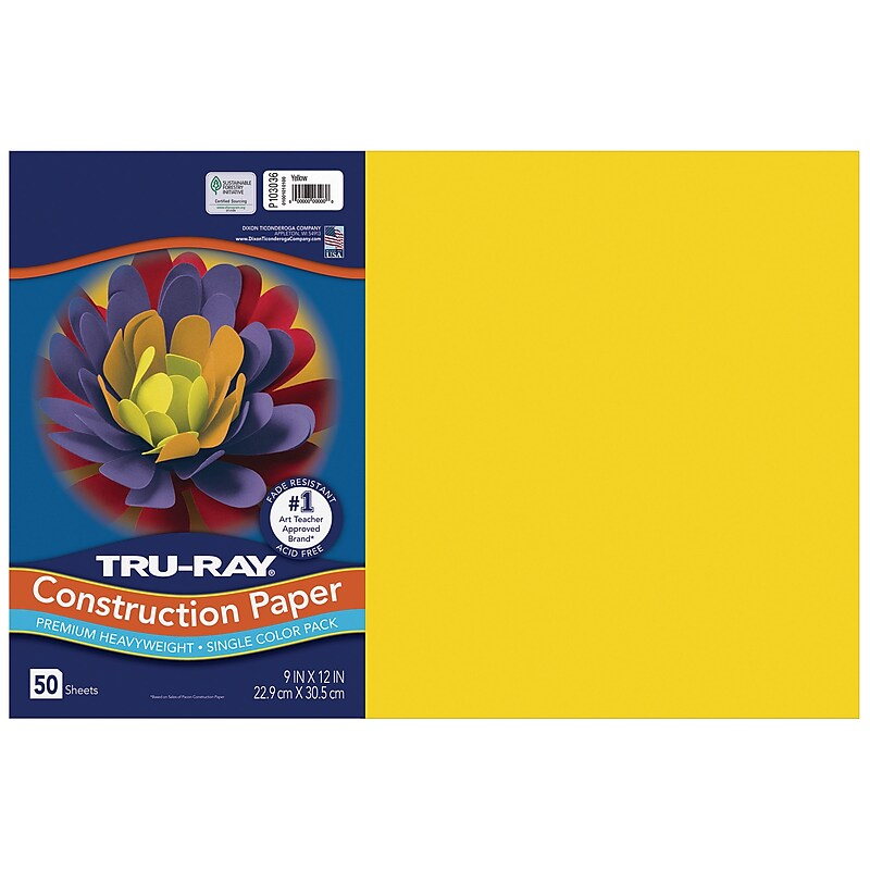 Tru-Ray 12" x 18" Construction Paper, Yellow, 50 Sheets (P103036) image 1