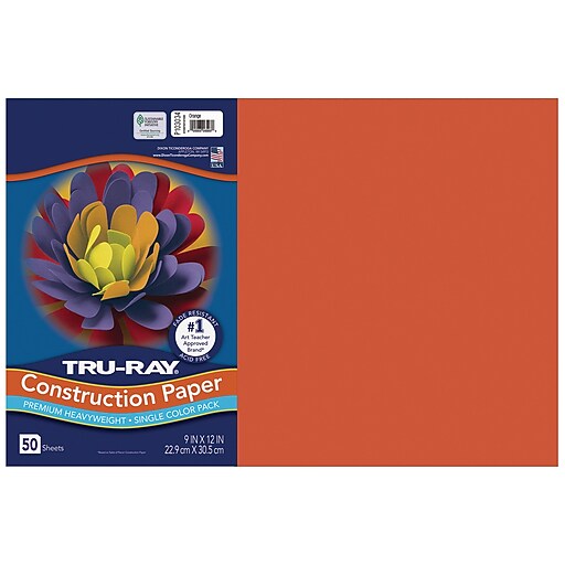 TruRay 12" x 18" Construction Paper, Orange, 50 Sheets (P103034) Staples