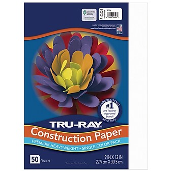 Tru-Ray 9" x 12" Construction Paper, White, 50 Sheets (P103026)