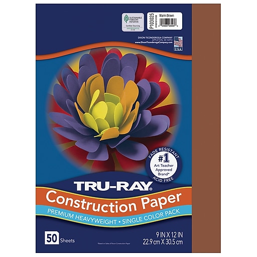 Pacon Tru-Ray Construction Paper, Warm Brown, 76 lbs, 9 x 12 - 50 count