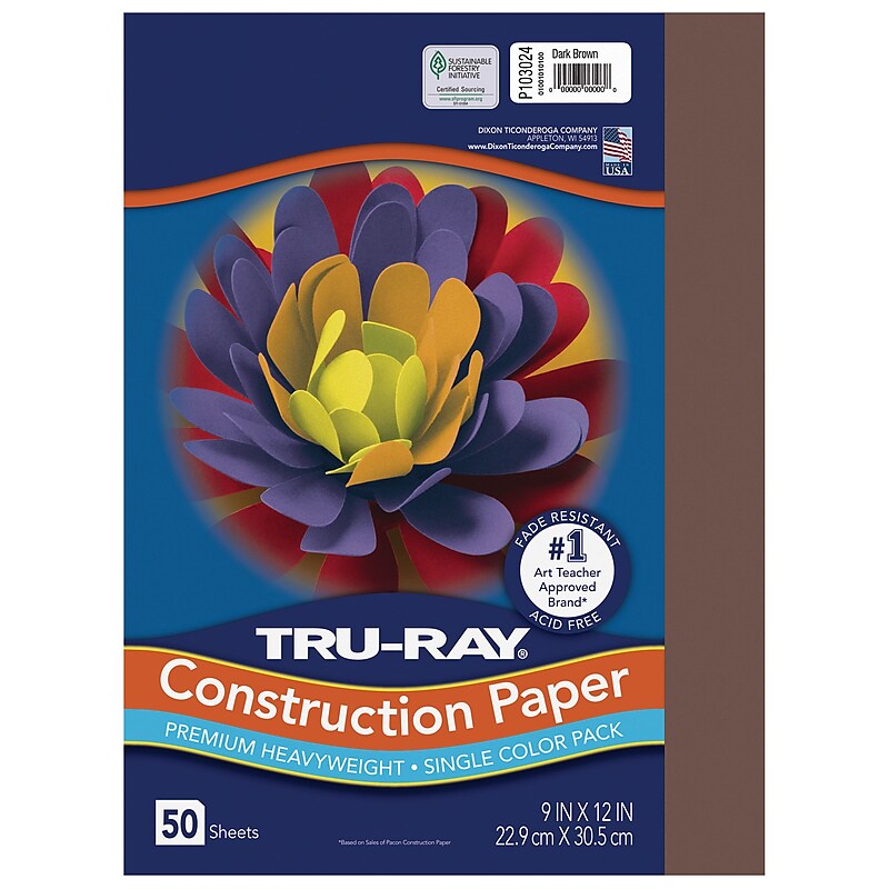Tru-Ray 9" x 12" Construction Paper, Dark Brown, 50 Sheets (P103024) image 1
