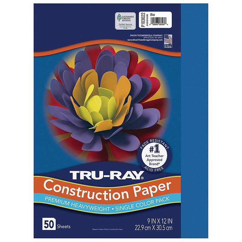Tru-Ray 9" x 12" Construction Paper, Blue, 50 Sheets (P103022) image 1