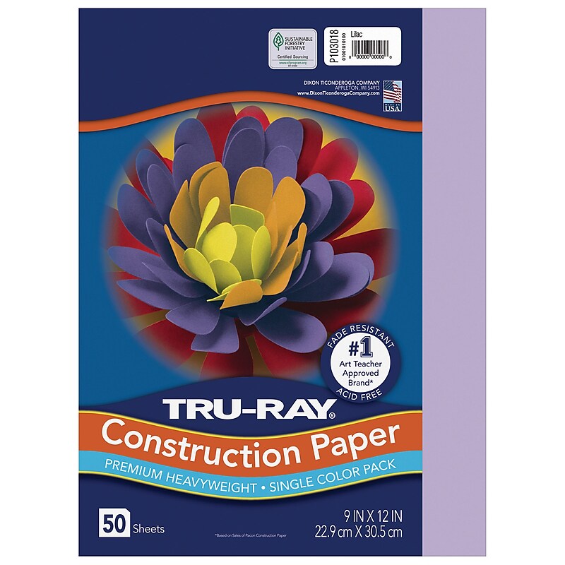 Tru-Ray 9" x 12" Construction Paper, Lilac, 50 Sheets (P103018) image 1