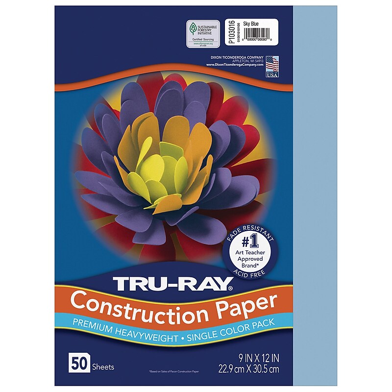 Tru-Ray 9" x 12" Construction Paper, Sky Blue, 50 Sheets (P103016) image 1