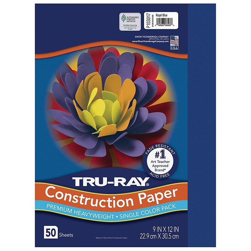 Tru-Ray 9" x 12" Construction Paper, Royal Blue, 50 Sheets (P103017) image 1