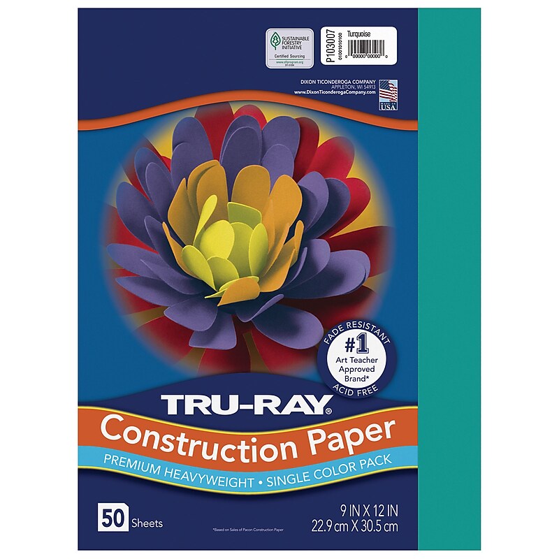 Tru-Ray 9" x 12" Construction Paper, Turquoise, 50 Sheets (P103007) image 1