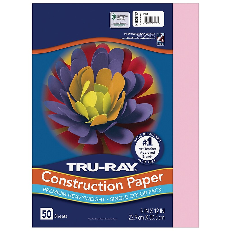 Tru-Ray 9" x 12" Construction Paper, Pink, 50 Sheets (P103012) image 1