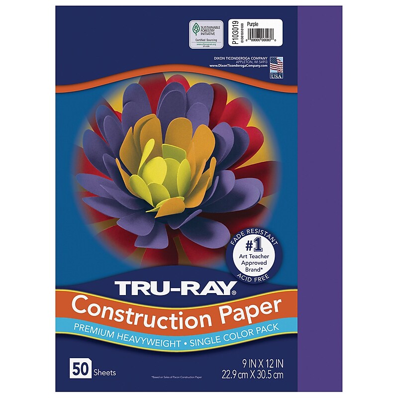 Tru-Ray 9" x 12" Construction Paper, Purple, 50 Sheets (P103019) image 1