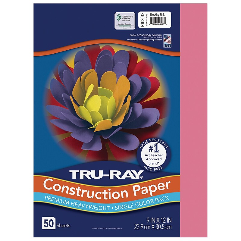 Tru-Ray 9" x 12" Construction Paper, Shocking Pink, 50 Sheets (P103013) image 1