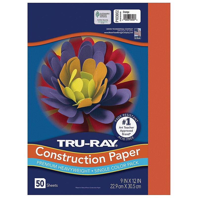 Tru-Ray 9" x 12" Construction Paper, Orange, 50 Sheets (P103002) image 1