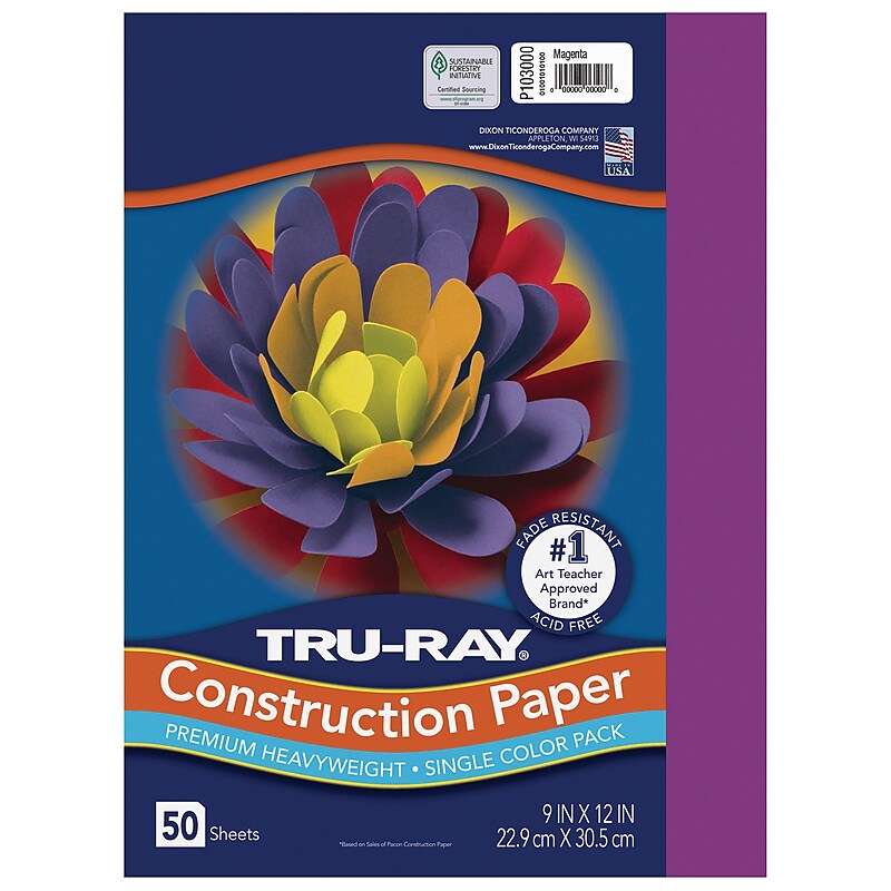 Tru-Ray 9" x 12" Construction Paper, Magenta, 50 Sheets (P103000) image 1
