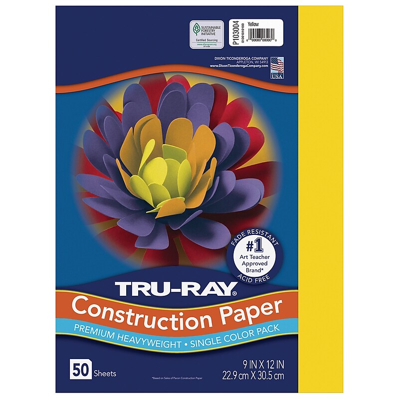 Tru-Ray 9" x 12" Construction Paper, Yellow, 50 Sheets (P103004) image 1