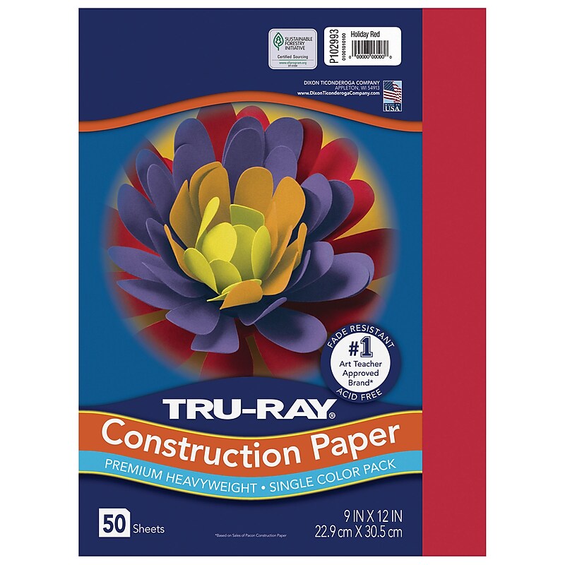 Tru-Ray 9" x 12" Construction Paper, Holiday Red, 50 Sheets (P102993) image 1