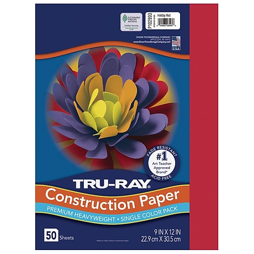 Tru-Ray Premium Construction Paper, Holiday Colored Paper, 3 Assorted  Colors, 9” x 12”, 150 Sheets