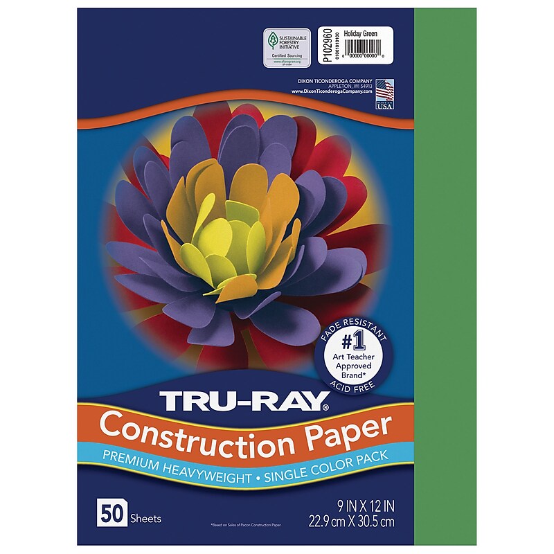 Tru-Ray 9" x 12" Construction Paper, Holiday Green, 50 Sheets (P102960) image 1