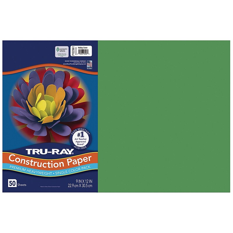 Pacon Tru-Ray Premium Heavy-Weight Construction Paper, 12" x 18", Holiday Green, 50 Sheets/Pack (102961) image 1