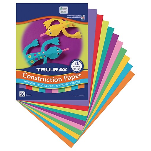Pacon Tru-Ray Construction Paper - 12'' x 18'', Assorted Primary, 50  Sheets