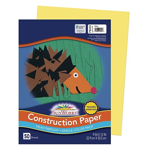 Prang Construction Paper, Yellow, 9" x 12", 50 Sheets (P8403) Staples