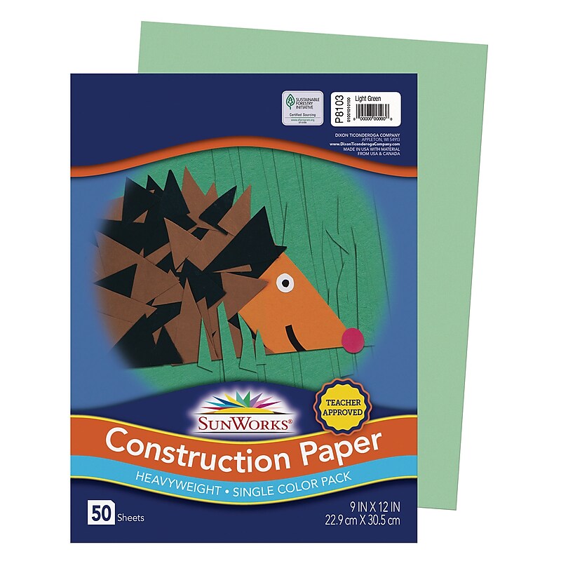 SunWorks 9" x 12" Construction Paper, Light Green, 50 Sheets (P8103) image 1