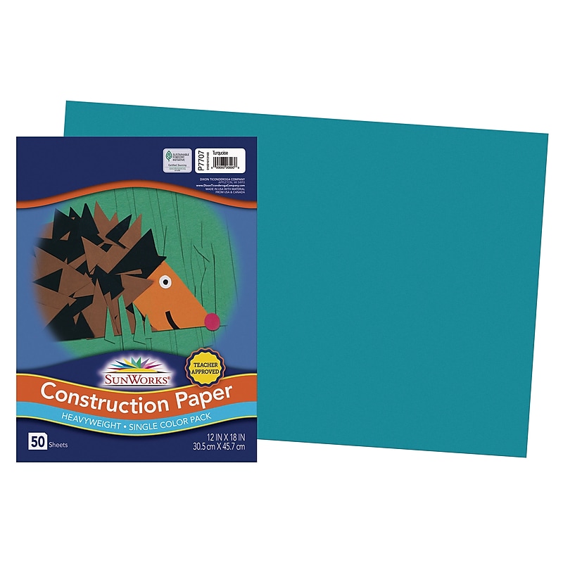 SunWorks 12" x 18" Construction Paper, Turquoise, 50 Sheets (P7707) image 1
