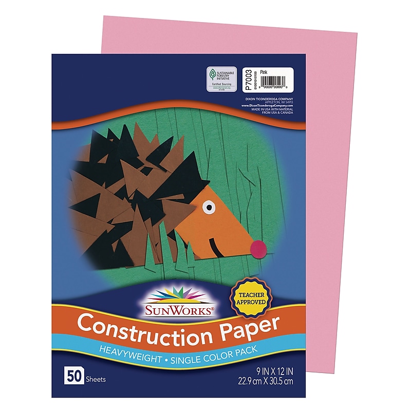 SunWorks 9" x 12" Construction Paper, Pink, 50 Sheets (P7003) image 1