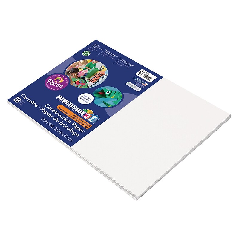 Riverside 3D 12" x 18" Construction Paper, White, 50 Sheets (P103613) image 1