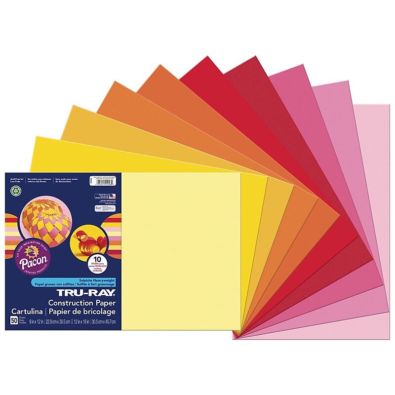 Tru-Ray 12" x 18" Construction Paper, Warm Assorted, 50 Sheets (P102948) image 1