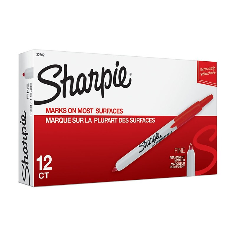 Sharpie Retractable Permanent Markers, Fine Tip, Red, 12/Pack (32702) image 1