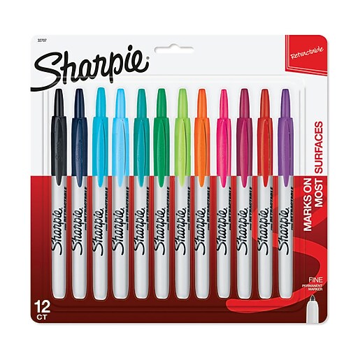 Sharpie Retractable Permanent Markers, Fine Tip, Assorted, 12/Pack