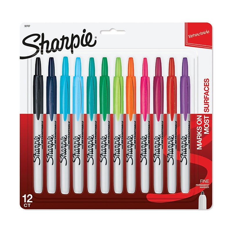 Sharpie Retractable Permanent Markers, Fine Tip, Assorted, 12/Pack (32707) image 1