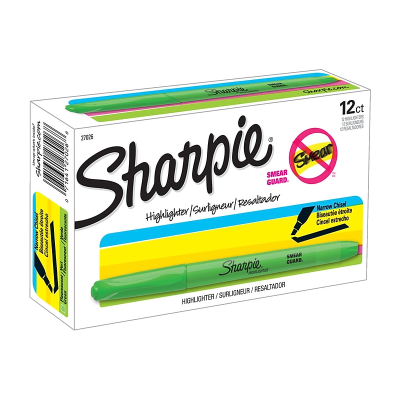 Sharpie Pocket Stick Highlighter, Chisel Tip, Fluorescent Green, Dozen (27026) image 1
