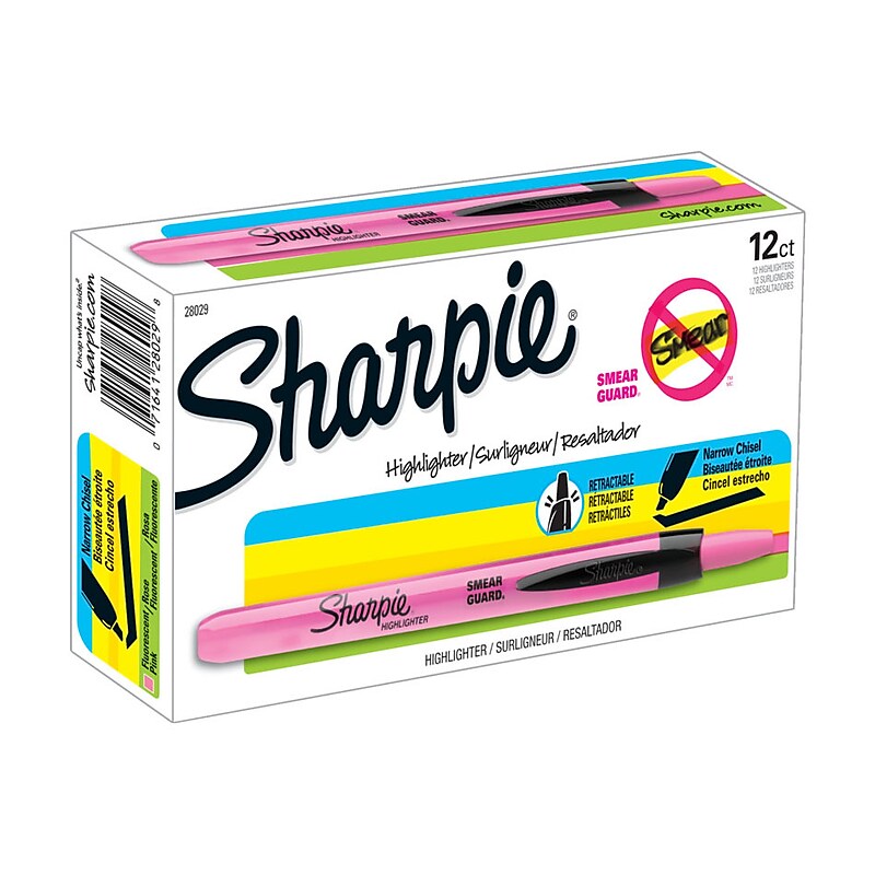 Sharpie Retractable Highlighter, Chisel Tip, Fluorescent Pink, Dozen (28029) image 1