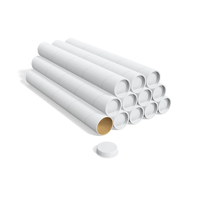 3" x 24" Mailing Tube with Caps, White, 12/Box (ST55304) image 1