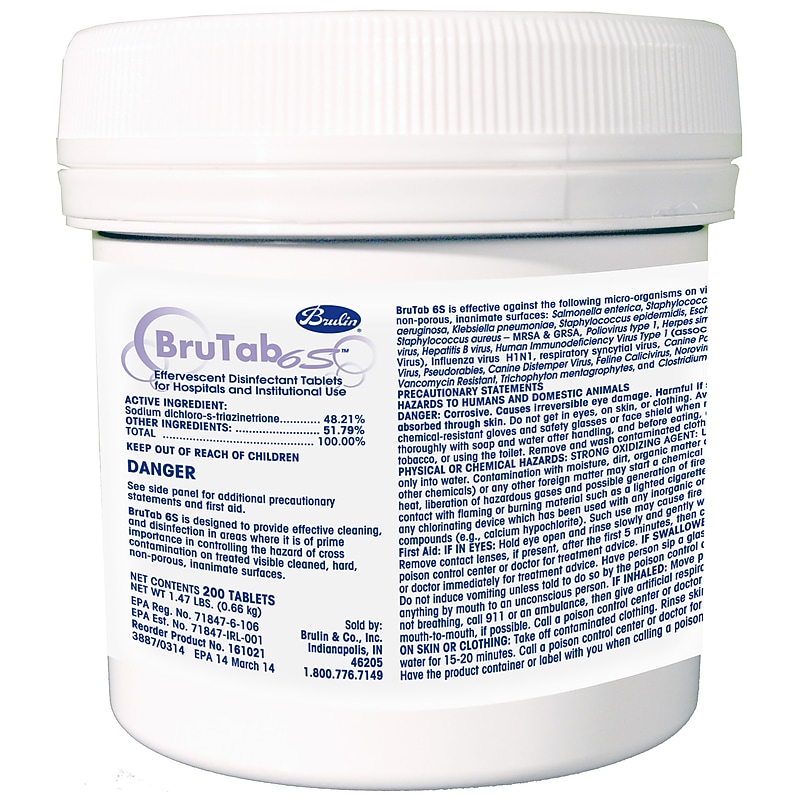 BruTab 6S Disinfectant & Sanitizer Tablets, 3.3mg, 200/Tub, 6 Tubs/Carton (161021-8G) image 1