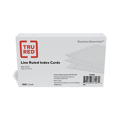 TRU RED™ 3" x 5" Index Cards, Legal Ruled, White, 100/Pack (TR50993)