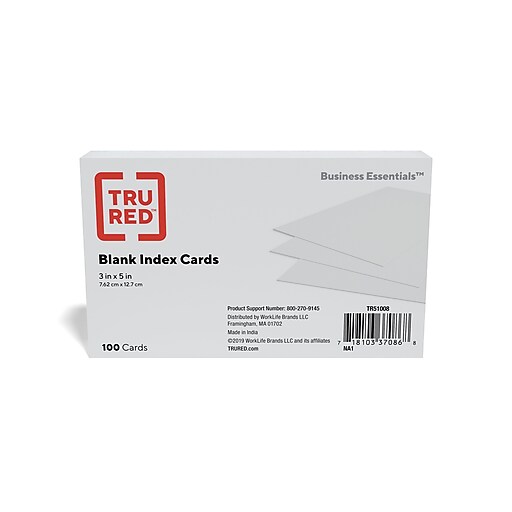 Tru Red 3 X 5 Index Cards Blank White 100 Pack Tr Staples