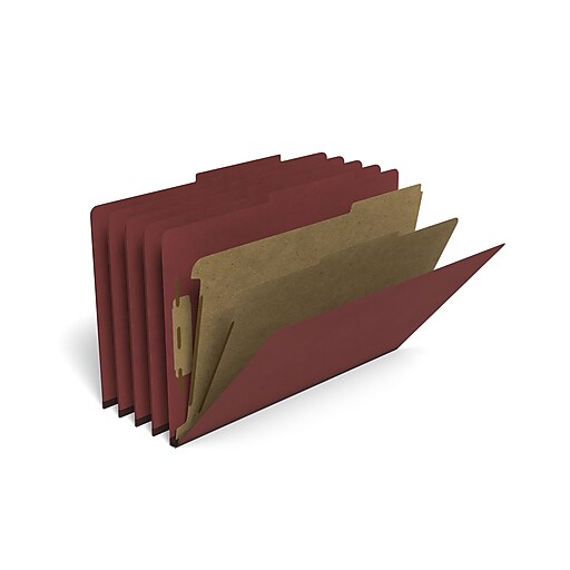 Staples 100 Recycled Red Classification Legal Folders, 2 Partitions