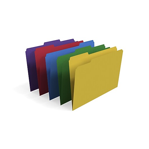 Staples File Folders, 1/3Cut Tab, Legal Size, Assorted Colors, 100/Box