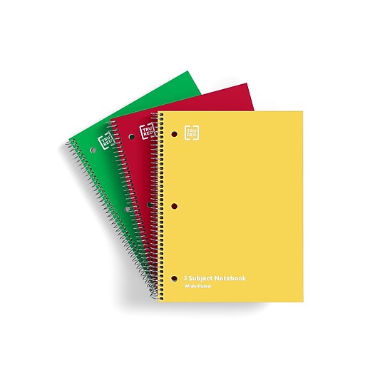 TRU RED™ 3Subject Notebook, 8" x 10.5", Wide Ruled, 120 Sheets