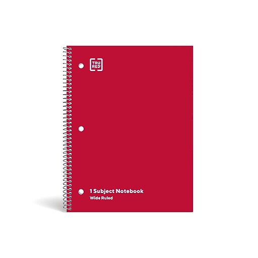 TRU RED™ 1Subject Notebook, 8" x 10.5", Wide Ruled, 70 Sheets, Red