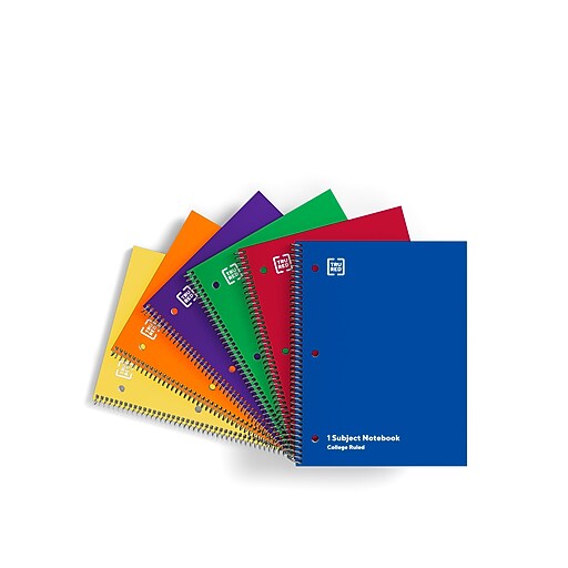 TRU RED™ 1Subject Notebooks, 8" x 10.5", College Ruled, 70 Sheets, Assorted Colors, 6/Pack